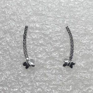 Vtg Sterling Silver & CZ Butterfly Dragonfly Cz Climber Style Earrings / .8”